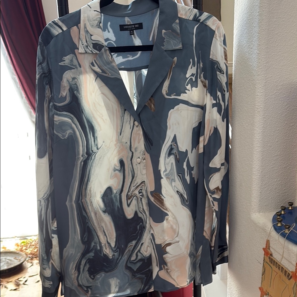 Lafayette 148 Abstract Print Viscose Button-Up Blouse